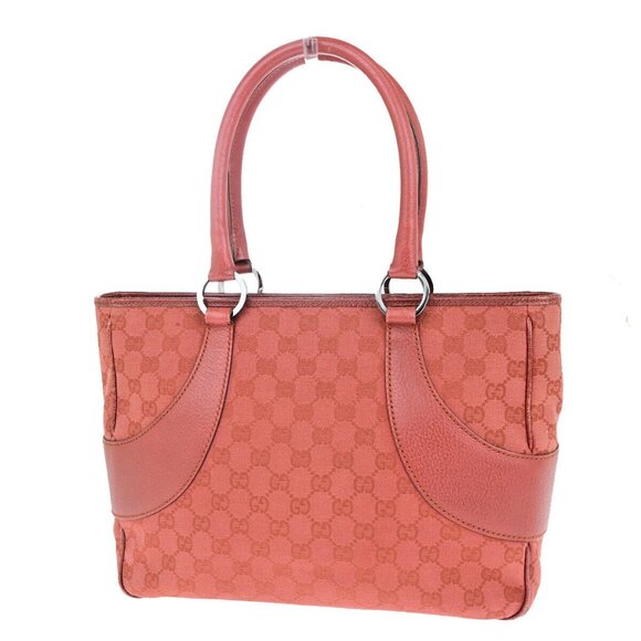 GUCCI Logo GG Pattern Shoulder Tote Bag Canvas Leather Red SHW Italy 64YG595 - Picture 1 of 15